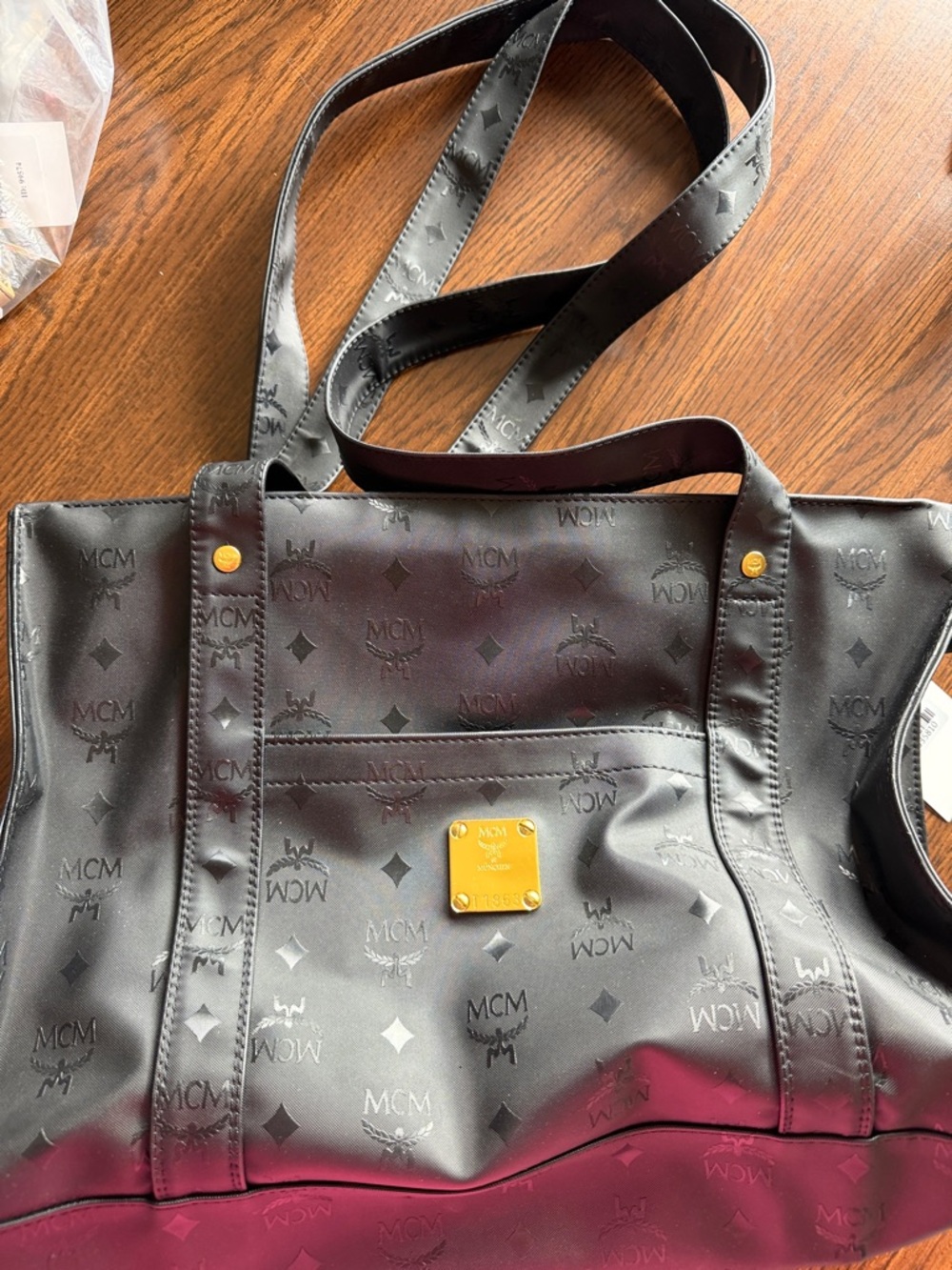 MCM Black Tote with Gold Plaque and Studs